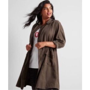 Lane Bryant Womens Twill Duster Jacket/Coat Size14/16 Olive Green Trench Utility